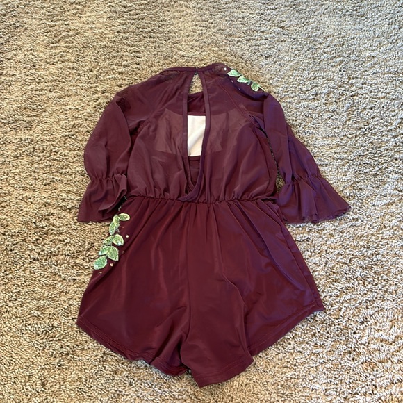 Semi Custom Wine Green Leaf Romper Costume - Picture 5 of 10